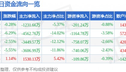股票行情快报：天源迪科（300047）1月6日主力资金净卖出1231.66万元
