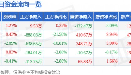 股票行情快报：怡球资源（601388）2月20日主力资金净买入9.53万元