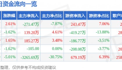 股票行情快报：*ST熊猫（600599）5月19日主力资金净卖出271.47万元