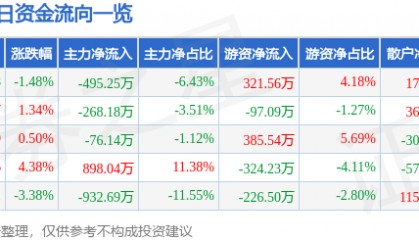 股票行情快报：恒大高新（002591）12月10日主力资金净卖出495.25万元