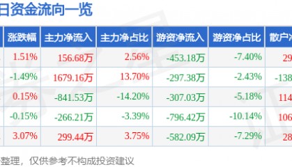 股票行情快报：合肥城建（002208）1月13日主力资金净买入156.68万元