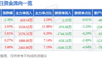 赞宇科技（002637）7月29日主力资金净买入410.14万元