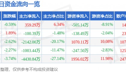 股票行情快报：赞宇科技（002637）9月25日主力资金净买入359.29万元