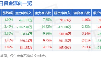 股票行情快报：金刚光伏（300093）4月18日主力资金净卖出491.31万元