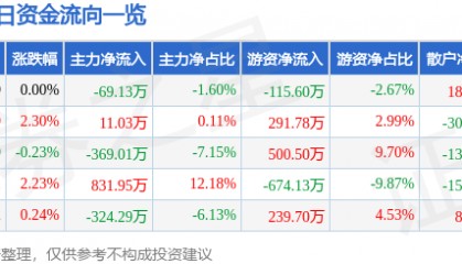 股票行情快报：恒源煤电（600971）1月17日主力资金净卖出69.13万元