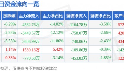 股票行情快报：天源迪科（300047）1月3日主力资金净卖出4562.76万元
