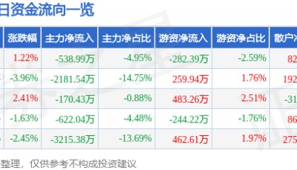 股票行情快报：中材节能（603126）2月19日主力资金净卖出538.99万元