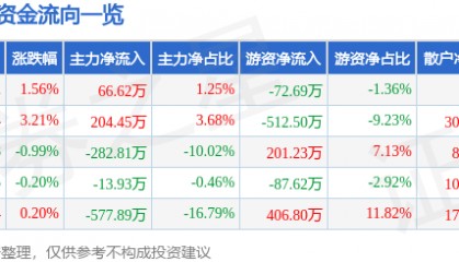 股票行情快报：新黄浦（600638）3月17日主力资金净买入66.62万元