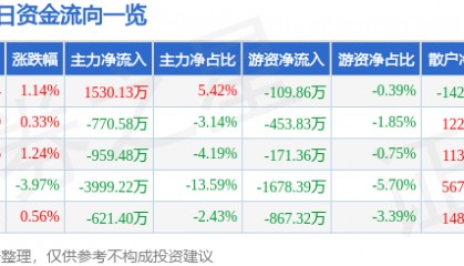 股票行情快报：天源迪科（300047）12月30日主力资金净买入1530.13万元