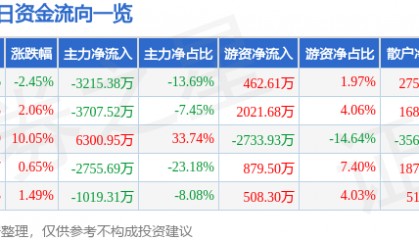 股票行情快报：中材节能（603126）2月13日主力资金净卖出3215.38万元