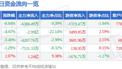 股票行情快报：中航电测（300114）11月26日主力资金净卖出6386.49万元