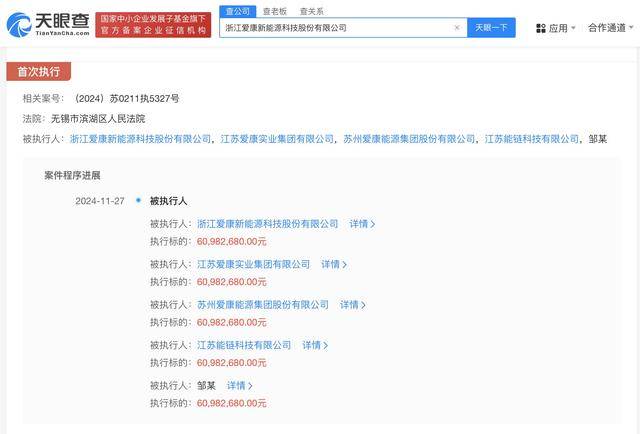 爱康科技等被强制执行6098万